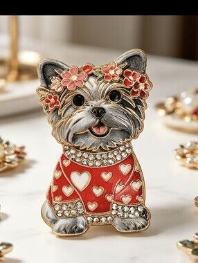 Yorkie Dog Yorkshire Terrier Tiny Brooch NEW